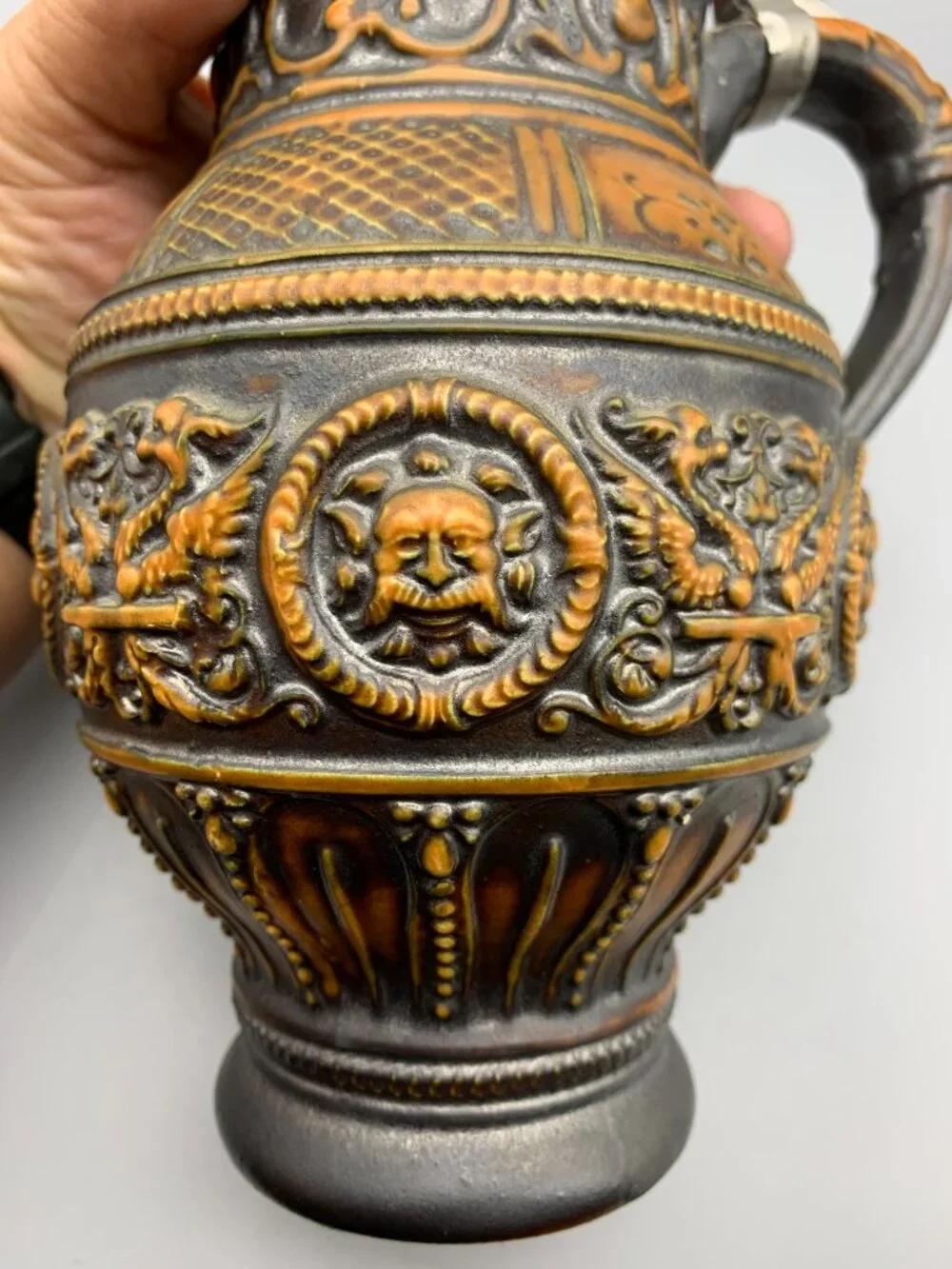 Vintage German Stoneware Beer Stein with Pewter Lid-Made in Germany